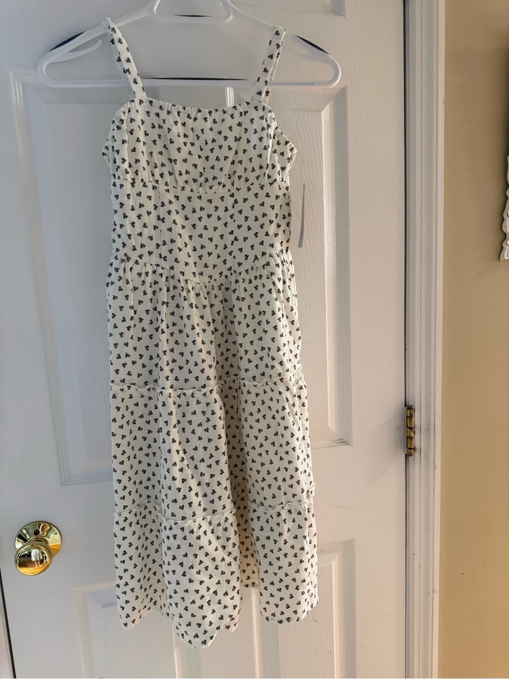 Cream Sundress with Black flower Print